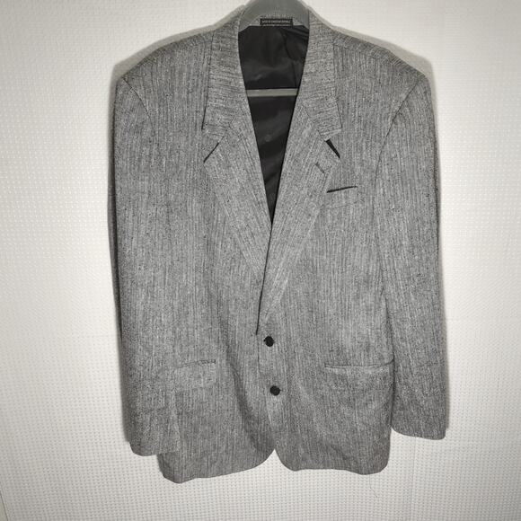 Pierre Balmain Blazer 44 L Gray Silk Jacket Stripe Made Dominican 2 Button - Picture 1 of 8